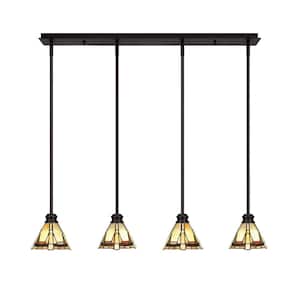 Albany 60-Watt 4-Light Espresso Linear Pendant Light with Zion Art Glass Shades and No Bulbs Included