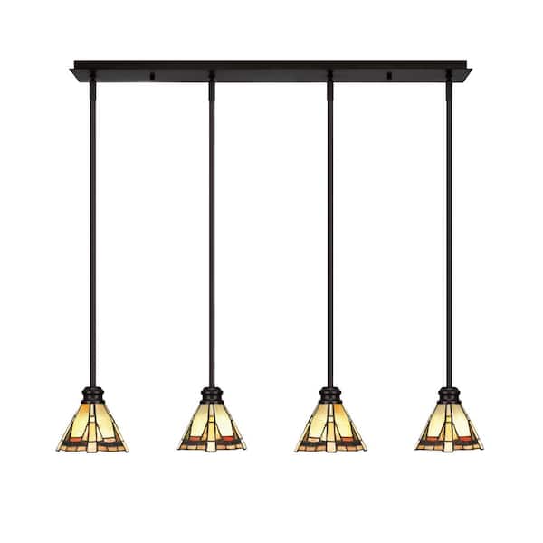 Unbranded Albany 60-Watt 4-Light Espresso Linear Pendant Light with Zion Art Glass Shades and No Bulbs Included