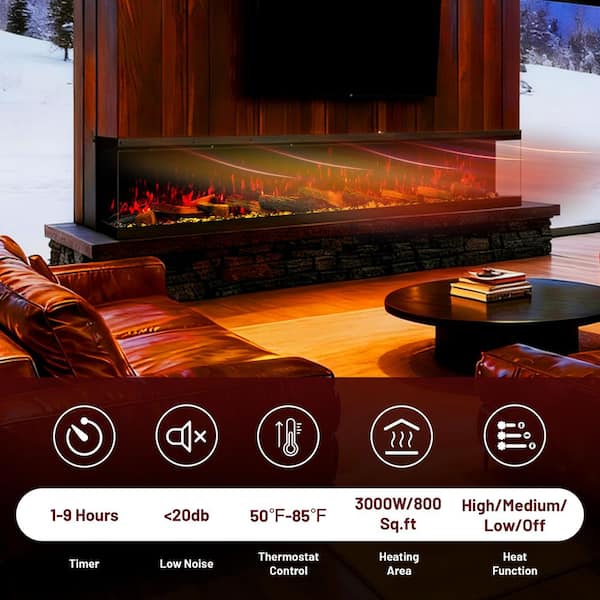 Mondawe 3-Sided Electric Fireplace, 3000W 100 in. Smart WiFi