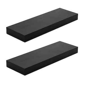 5.5 in. x 16 in. x 1.5 in. Classic Black Wood Decorative Wall Shelves with Brackets (2-Pack)