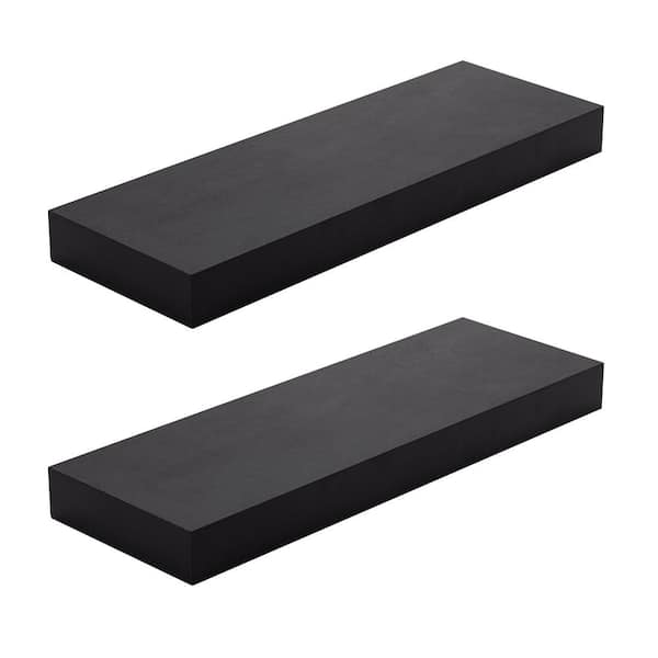 Sorbus 5.5 in. x 16 in. x 1.5 in. Classic Black Wood Decorative Wall Shelves with Brackets (2-Pack)