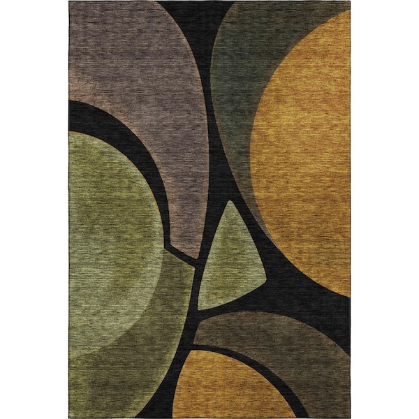 Mayfield Premium Machine Washable Abstract AMF2537 Black 9 ft. x 12 ft. Area Rug