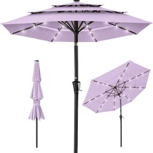 10 ft. Steel Market Solar Tilt Patio Umbrella with 24 LED Lights, Tilt Adjustment, Easy Crank in Lavender
