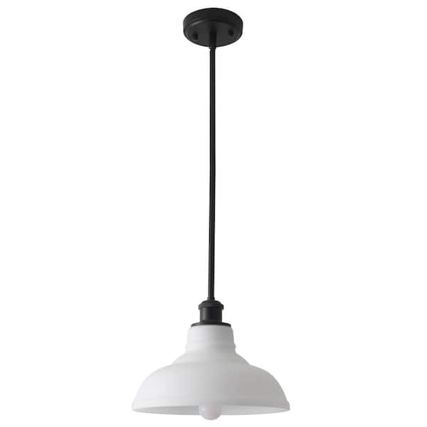 1 Light Black Modern Pendant Light with Milky White Glass Shade,No Bulbs Included