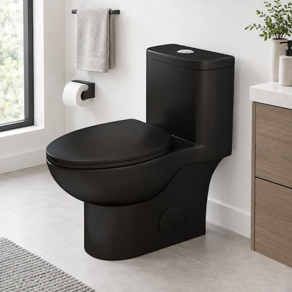 One-Piece Elongated Toilet, 0.8/1.28 GPF Dual Flush, 17" ADA Comfort Height, 12" Rough-In, Soft-Close Seat