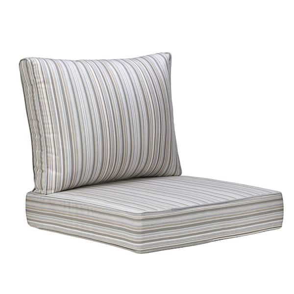Uixe 23 in. x 24 in. 18 in. x 23 in.2-Piece Seat Rectangle Outdoor Lounge Chair Cushion/Back Pillow Set in Gray/White Stripe
