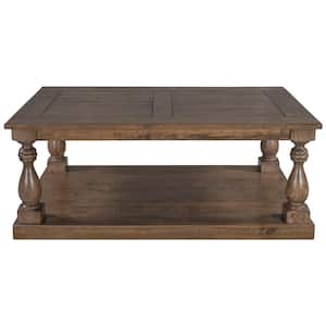45 .2 in. Brown Rectangle Solid Pine Wood Rustic Floor Shelf Coffee Table with Storage,