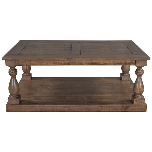 ATHMILE 45 .2 in. Brown Rectangle Solid Pine Wood Rustic Floor Shelf Coffee Table with Storage,