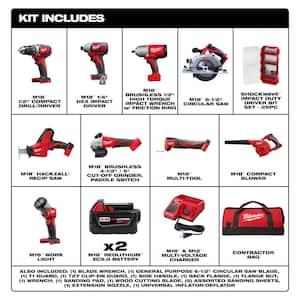 M18 18V Lithium-Ion Cordless Combo Kit (9-Tool) with (2) Batteries, Charger & SHOCKWAVE Screw Driver Bit Set (25-Piece)