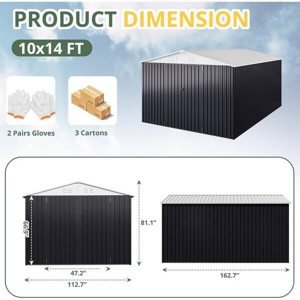 NETAJE 10 ft. W x 14 ft. D Metal Outdoor Storage Shed Featuring