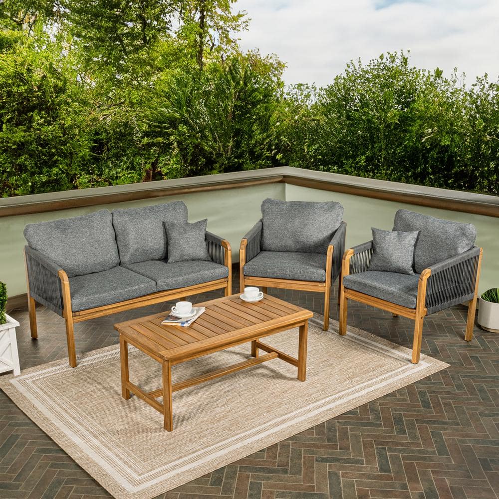 Tavira 4-Piece Gray Acacia Wood Outdoor Patio Set