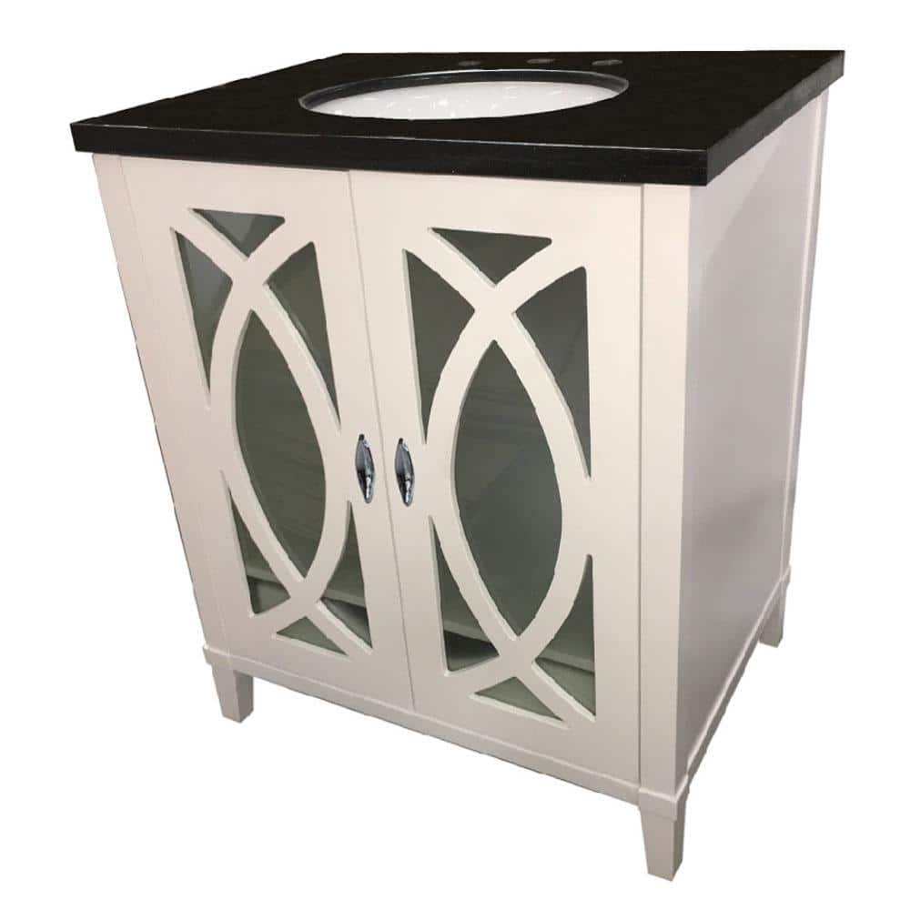 White Freestanding Single Vanity with Black Granite Top