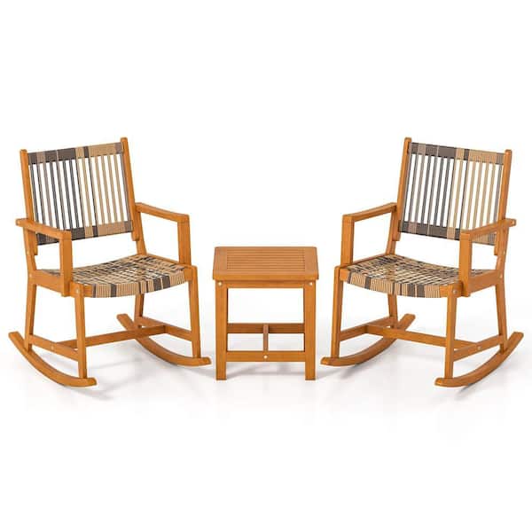 3-Piece Acacia Wood Patio Conversation Rocking Set