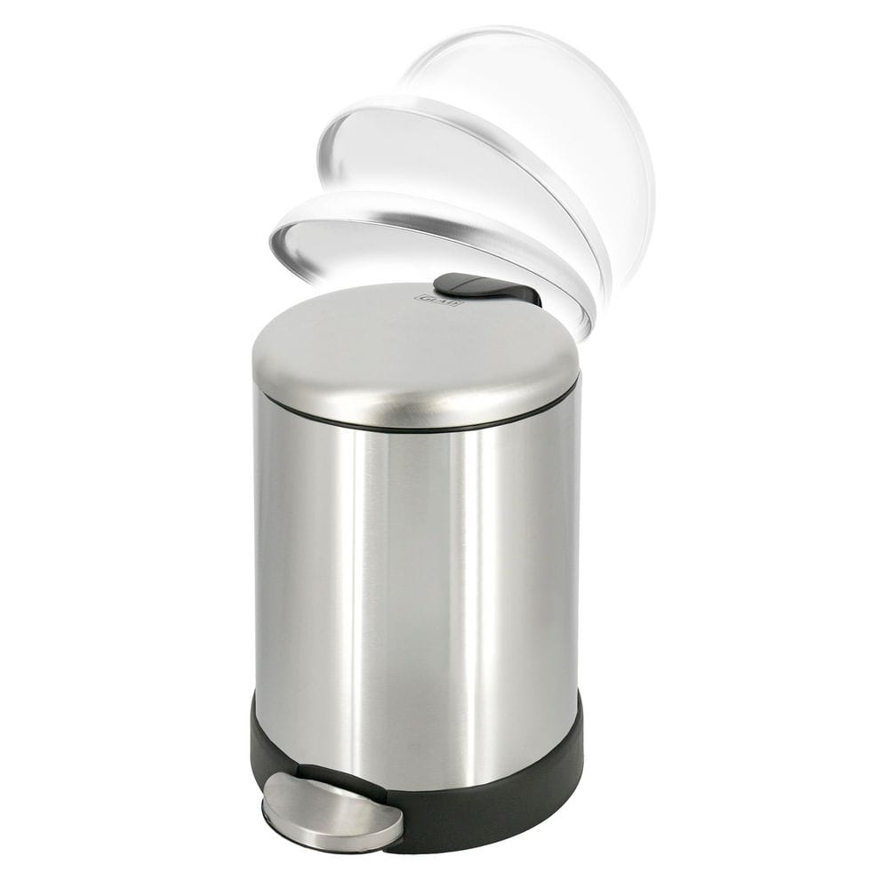 Compact Brushed Stainless Steel Pedal Trash Can with Soft Close Lid
