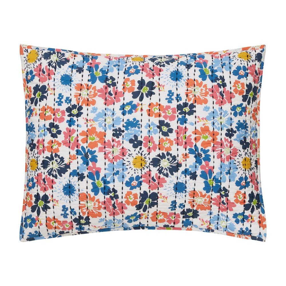 White Cotton Twin Reversible Floral Quilt Set