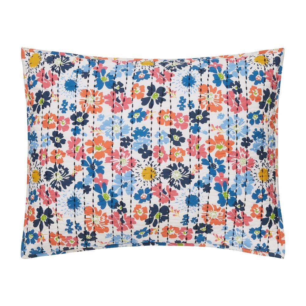 King White Cotton Reversible Floral Quilt Set