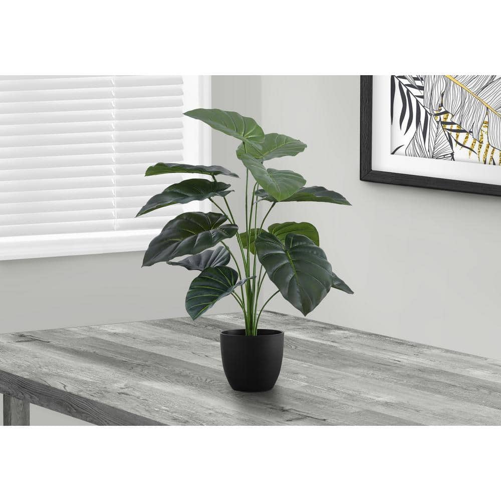 24 in. Green Artificial Alocasia in 5 in. Black Plastic Pot
