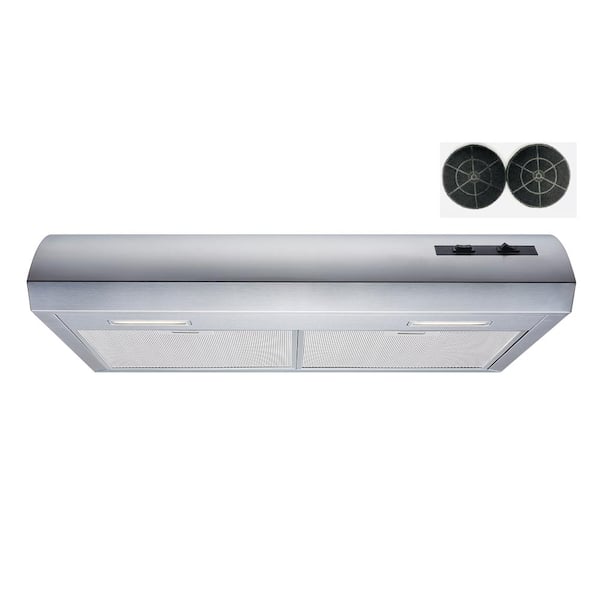 Winflo 30 in. 300 CFM Convertible Under Cabinet Range Hood in Stainless Steel with Mesh Filters and Charcoal Filters