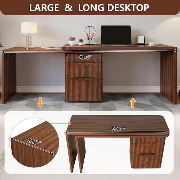Noble House Tamerlane 90.3 in. L-Shaped Walnut Wood 3-Drawer