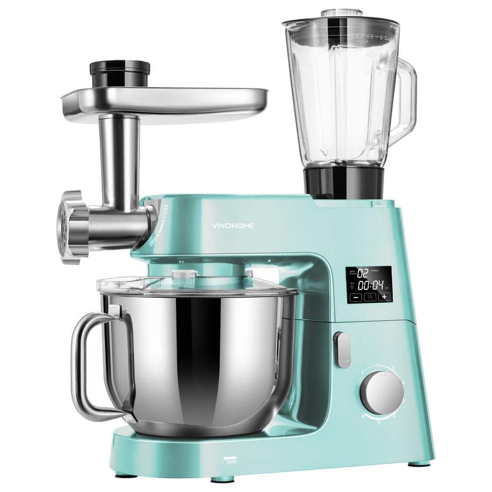 7.5 qt. 6-Speed Blue 9 in 1 Stainless Steel Multifunctional Stand Mixer with Fermentation and Timer