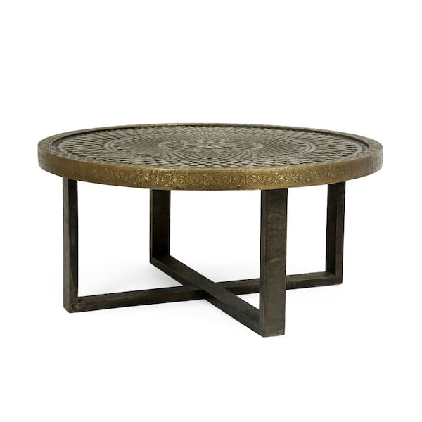 Noble House Tamara 38.75 in. Gold Round MDF Coffee Table