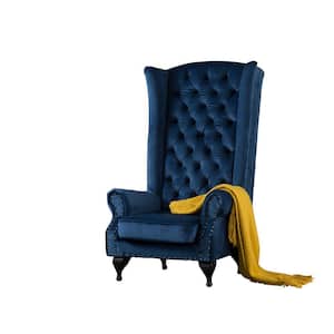 Blue Fabric Accent Chair with High Wingback
