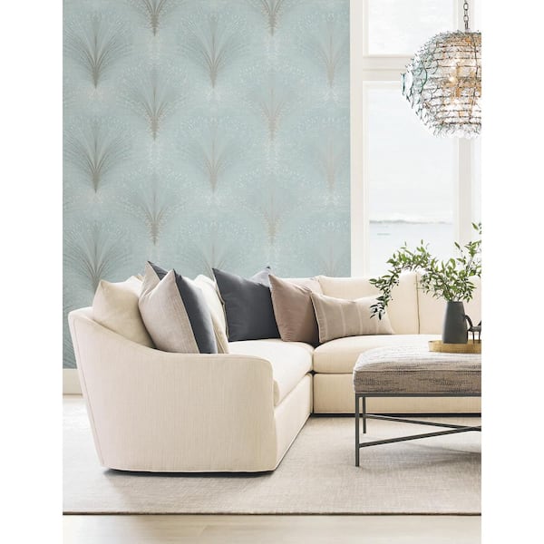 Sky Blue Papyrus Plume Metallic Non-Pasted Non-Woven Paper Wallpaper