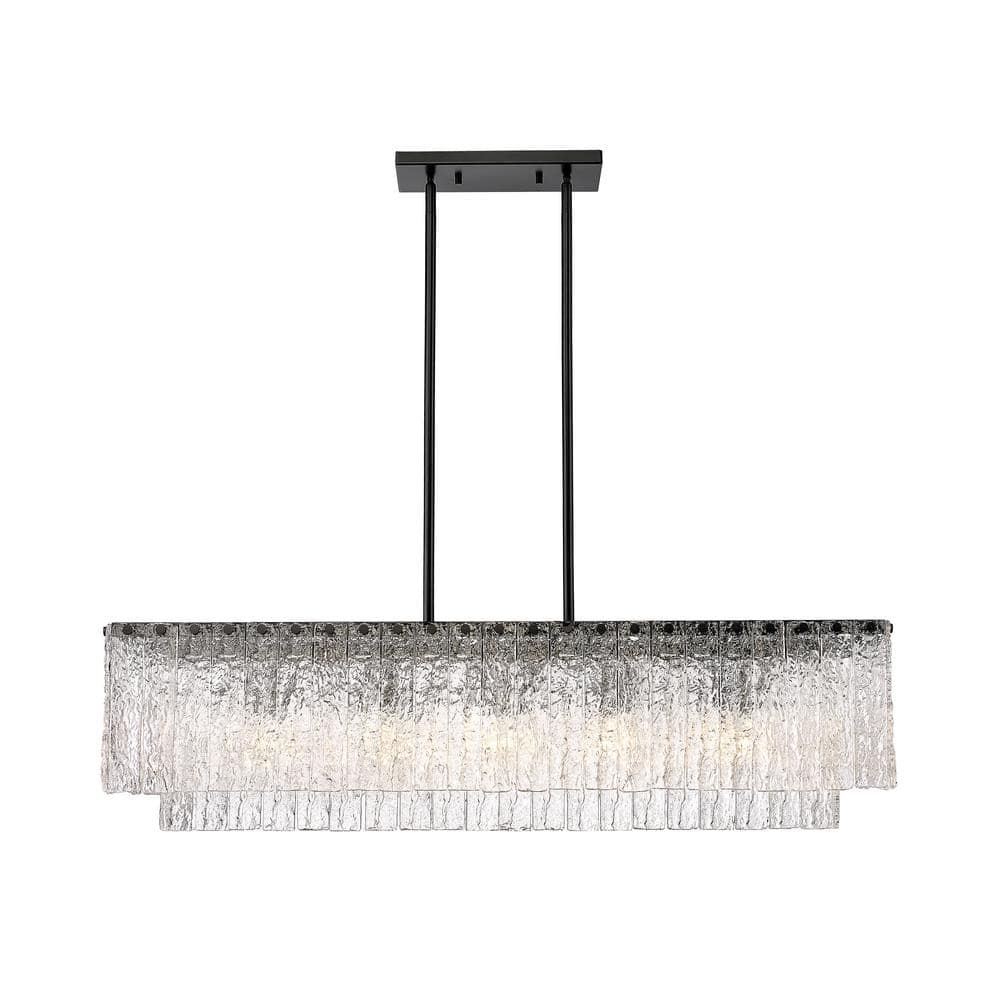 Matte Black and Glass 5-Light Linear Chandelier