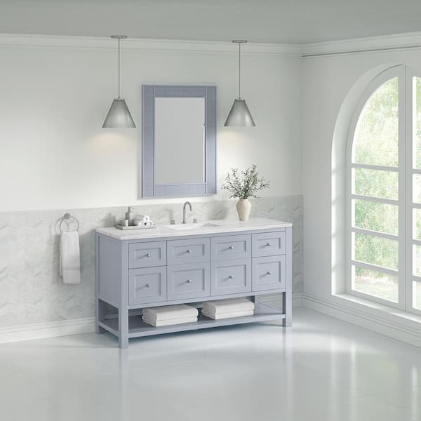 Breckenridge 60.0 in. W x 23.5 in. D x 34.25" H Single Bath Vanity in Serenity Blue with Solid Surface Arctic Fall Top