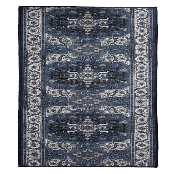 Runner Rug 2 ft. 2 in. x 3 ft. Navy-Blue Medallion Design Low-Pile Non-Slip Hallway Kitchen Runner Rug