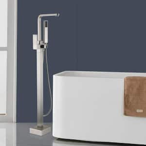 Single-Handle Freestanding Bathtub Faucet with Hand Shower Floor Mount in Brushed Nickel