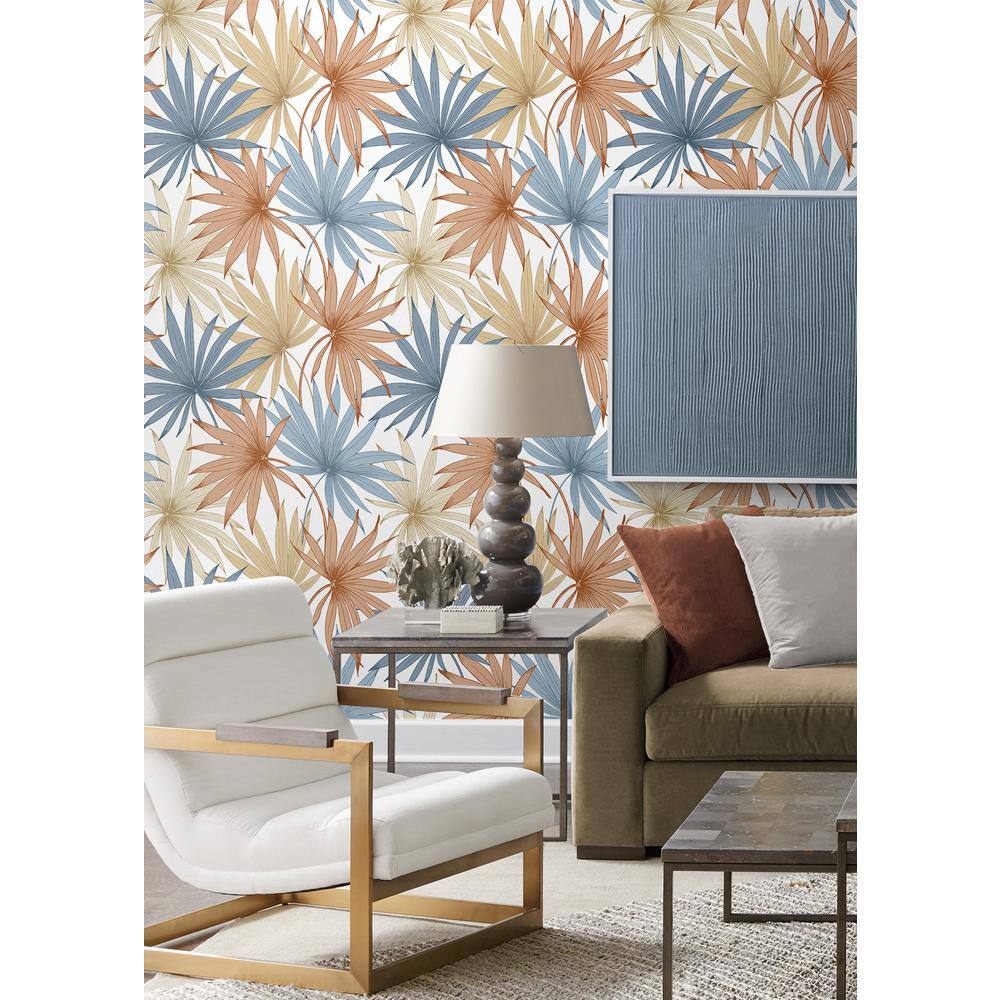 Charlotte Blue and Soft Melon Tropical Palm Toss Peel and Stick Wallpaper