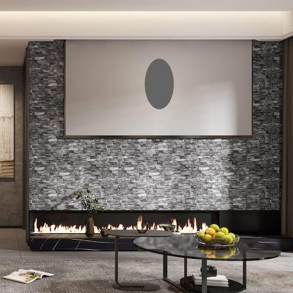 10-Piece Black Peel and Stick 3D Faux Stone Wall Panel, 3D Brick Wallpaper, Foam Brick Self-Adhesive Wall Panel