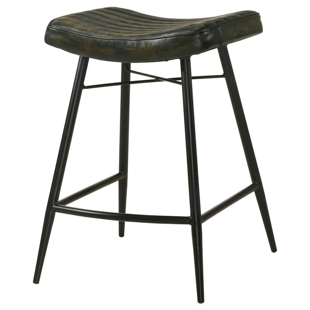 Bayu Dark Brown Leather Saddle Counter Stool with Metal Base