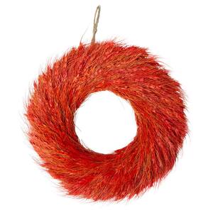 16 in. Artificial Red and Orange Unlit Ears of Wheat Fall Harvest Wreath