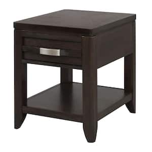 20 in. Brown Square Wood End Table with 1 Drawer and Open Shelf