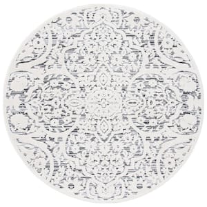 Cabana Ivory/Gray 4 ft. x 4 ft. Medallion Striped Indoor/Outdoor Patio  Round Area Rug