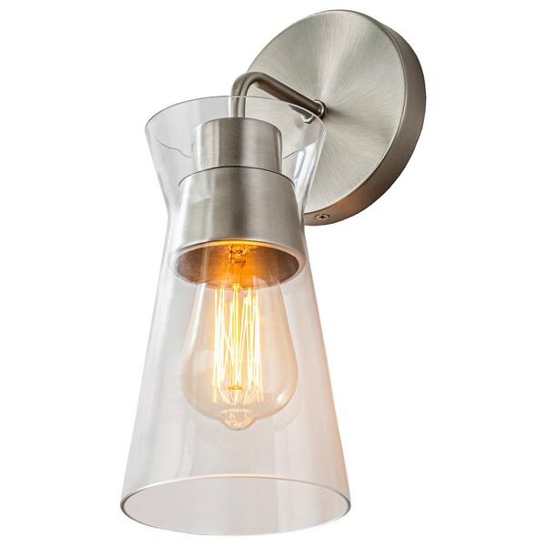 C Cattleya 1-Light Brushed Nickel Wall Sconce with Clear Glass