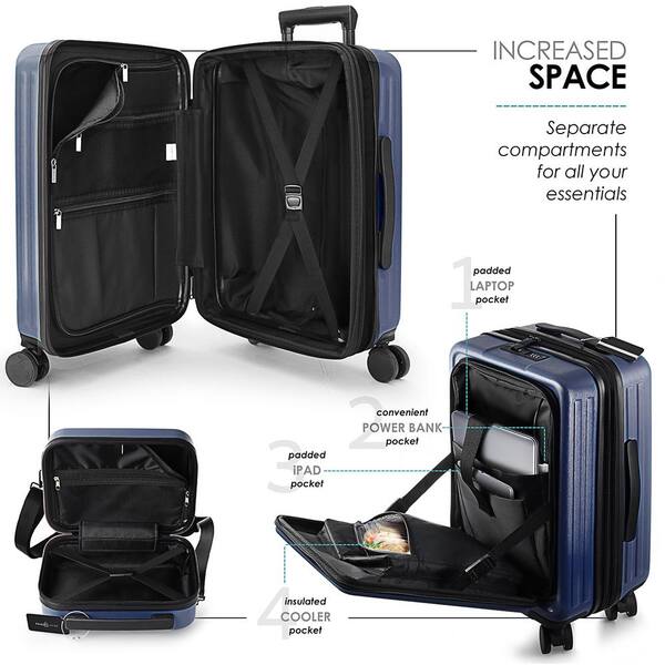 TRAVELARIM 4 Piece Navy Nested Hard Luggage Set Expandable Spinner Suitcase Carry On Weekender Exterior USB Port TSA Compliant TA L4PC BLU The Home Depot