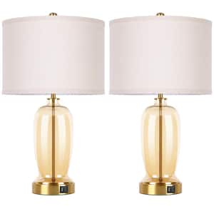23 in.  Modern Golden Glass Touch Table Lamps Set of 2 with USB Port, 3 Way Dimmable Nightstand Lamps(2 Bulbs Include)