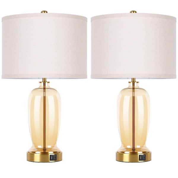 Myfoi 23 in.  Modern Golden Glass Touch Table Lamps Set of 2 with USB Port, 3 Way Dimmable Nightstand Lamps(2 Bulbs Include)