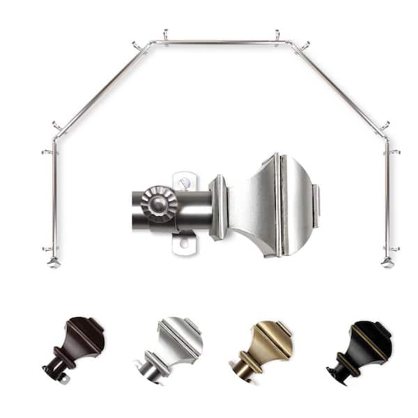 EMOH 13/16" Dia Adjustable 5-Sided Bay Window Curtain Rod 28 to 48" (each side) with Julianne Finials in Satin Nickel