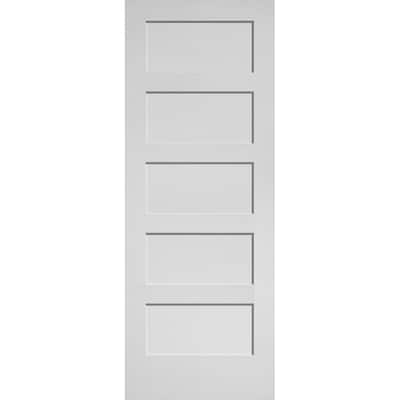30 in. x 80 in. MDF Series Smooth 5-Panel Equal Solid Core Primed Composite Interior Door Slab