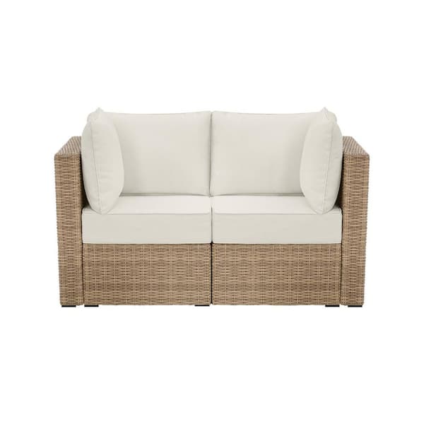 Crystal Ridge Wicker 2-Piece Outdoor Modular Loveseat, Almond Cushions