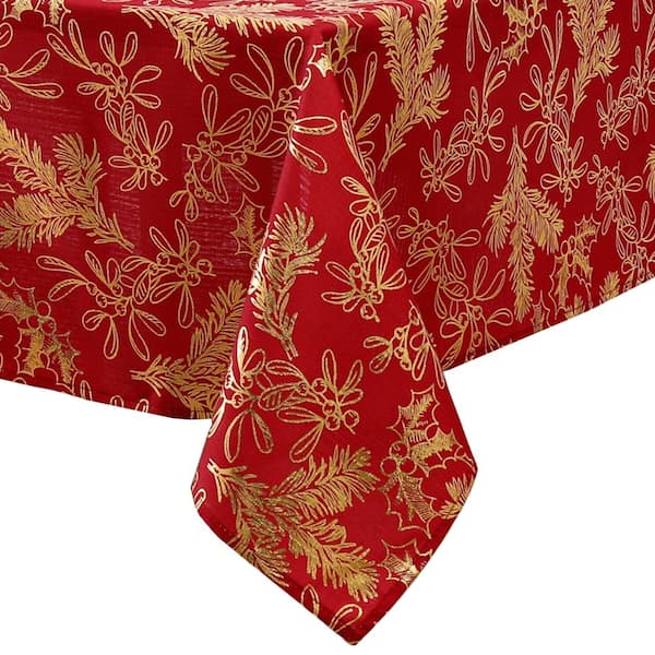 Threadmade Home Foil Woodland Holiday Fabric Tablecloth, Red - 60"W x 84"L