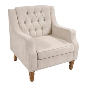 25.9 in. W x 24.8 in. D x 29.5 in. H Beige Linen Cabinet with Button Tufted Upholstered Accent Armchair