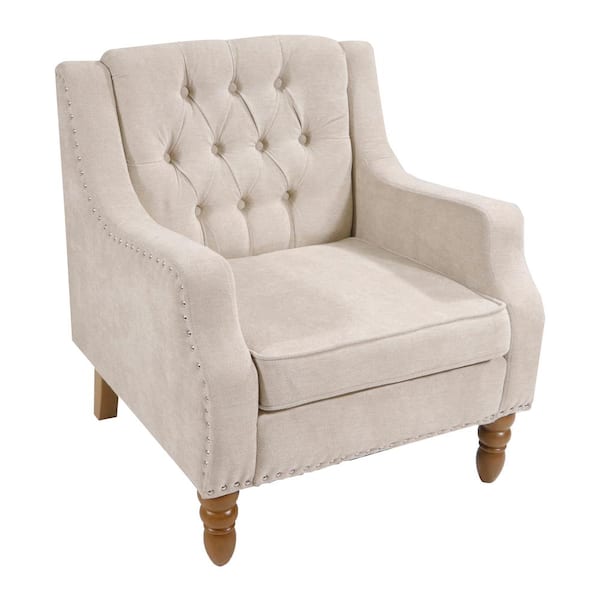 Unbranded 25.9 in. W x 24.8 in. D x 29.5 in. H Beige Linen Cabinet with Button Tufted Upholstered Accent Armchair