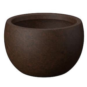 15 in. Large Earthy Brown Concrete Round Planter / Pot with Drainage Holes