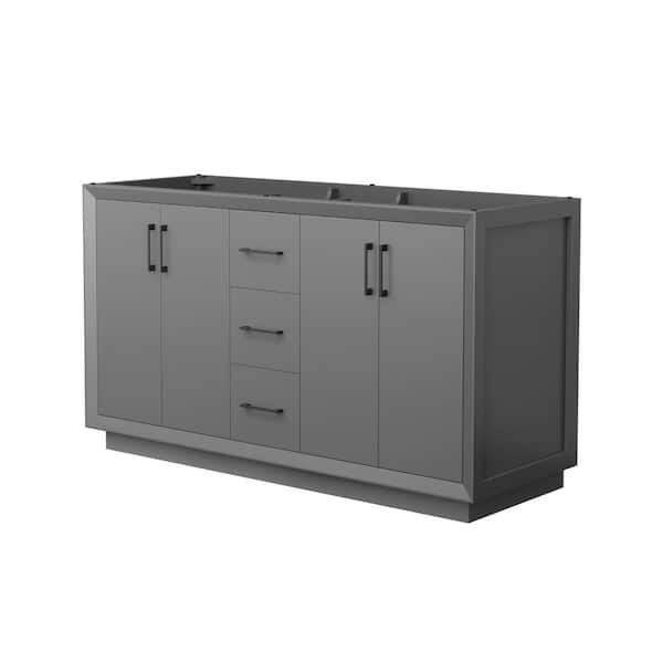 Wyndham Collection Strada 59.25 in. W x 21.75 in. D x 34.25 in. H Double Bath Vanity Cabinet without Top in Dark Gray