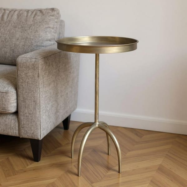 12.00 in. Brass Round Metal End Table